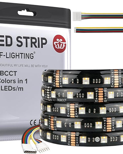 BTF-LIGHTING RGBCCT 5 Colors in 1 LED 5050SMD RGBWW RGB+Dimmable Tunable Color Temperature 2700K-6500K 16.4ft 60LEDs/m 300LEDs DC12V Multi-Colored Lights IP65 for Decoration(No Adapter or Controller) BTF-LIGHTING