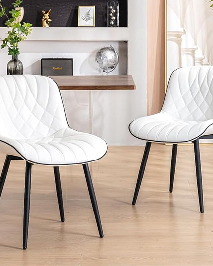 YOUNUOKE Dining Chairs Set of 2 Mid Century Modern Kitchen Chair Comfortable Upholstered Faux Leather Dinner Chairs for Kitchen Dining Room, White - LeafyLoom