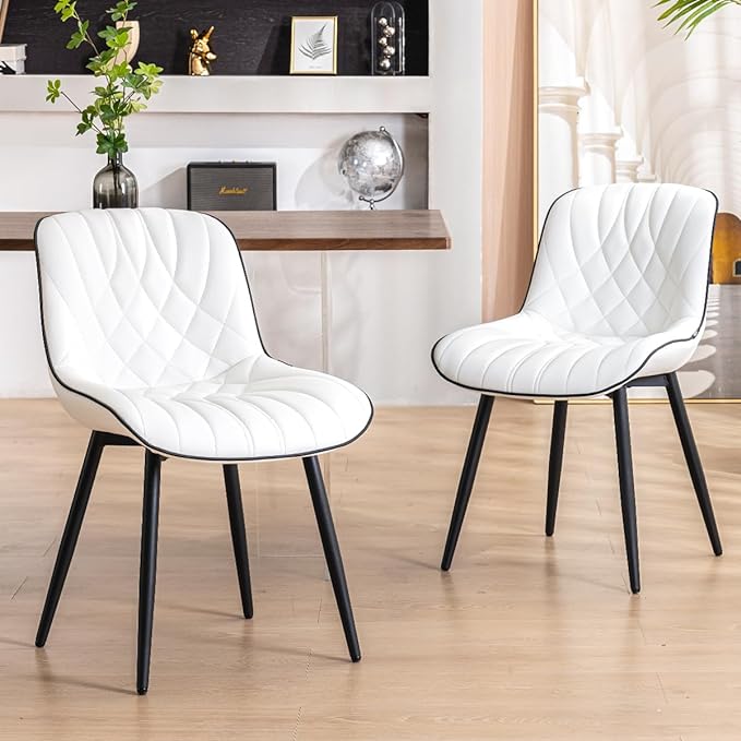 YOUNUOKE Dining Chairs Set of 2 Mid Century Modern Kitchen Chair Comfortable Upholstered Faux Leather Dinner Chairs for Kitchen Dining Room, White - LeafyLoom