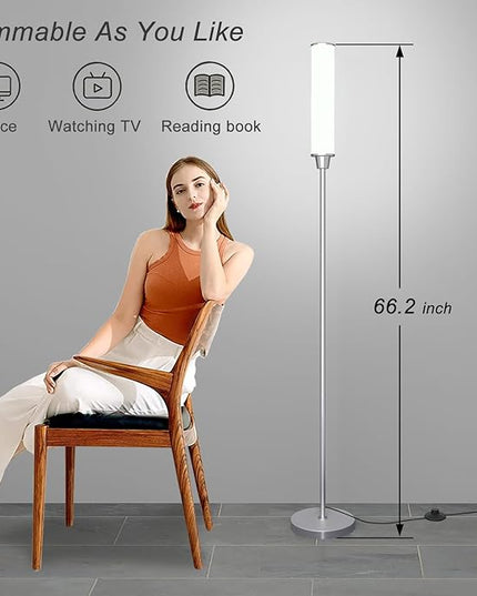 Floor Lamp with Remote Control,Bright Floor Lamps for Living Room/Bedroom/Office, Stepless Adjustable 3000K-6000K Colors and 10-100% Brightness,Standing Light with Foot Switch (nickel) - LeafyLoom