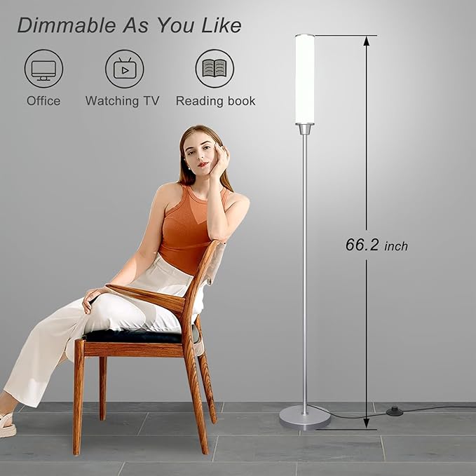 Floor Lamp with Remote Control,Bright Floor Lamps for Living Room/Bedroom/Office, Stepless Adjustable 3000K-6000K Colors and 10-100% Brightness,Standing Light with Foot Switch (nickel) - LeafyLoom