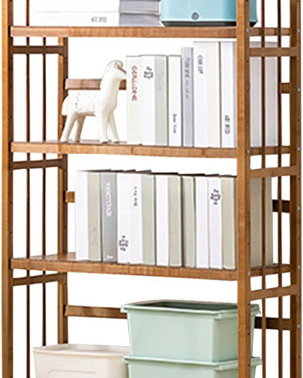 IOTXY Bamboo Open Bookshelf - Small 5-Tier Free-Standing Storage Rack, Multifunctional Display Stand for Bookcase, Home and Office, Light Brown - LeafyLoom