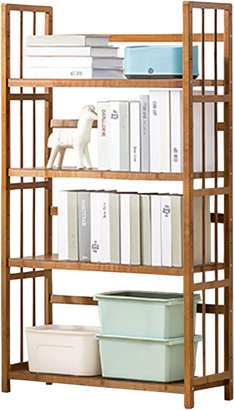 IOTXY Bamboo Open Bookshelf - Small 5-Tier Free-Standing Storage Rack, Multifunctional Display Stand for Bookcase, Home and Office, Light Brown - LeafyLoom