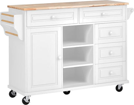 Mobile Kitchen Island, with Solid Wood Tabletop, Storage Cabinet& 3 Drawers, Kitchen-cart w/Drop Leaf, Locking Wheels, for Dining Room, Coffee Bar Service - LeafyLoom