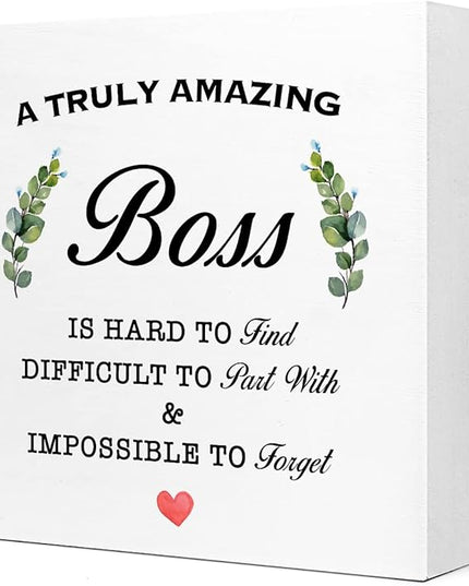 A Truly Amazing Boss is Hard to Find Wooden Sign Desk Decor,Inspirational Wood Block Sign Desk Decorations for Home Office Desk Shelf Table Decor,Best Boss Mentor Gifts - LeafyLoom
