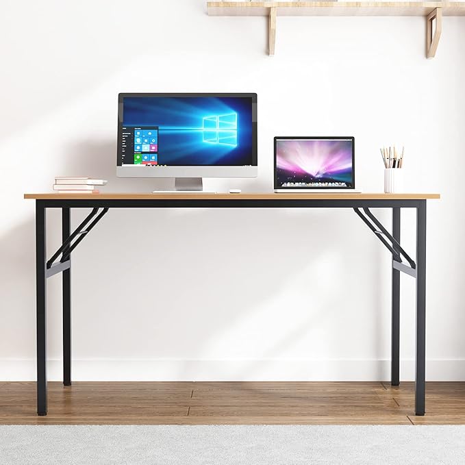 SogesGame Computer Desk,55 Inch Modern Simple Style Folding Tables,Home Office Writing Desk, Space Saving Foldable Table, No Install Needed, Retro Black - LeafyLoom