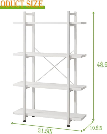 Bookshelf 4 Tiers White Wooden Storage Shelf,Modern Open Display Storage Bookcase Book Organizer,Metal Bookshelf Standing Storage Shelf Tall Shelving Units for Home Office Study - LeafyLoom