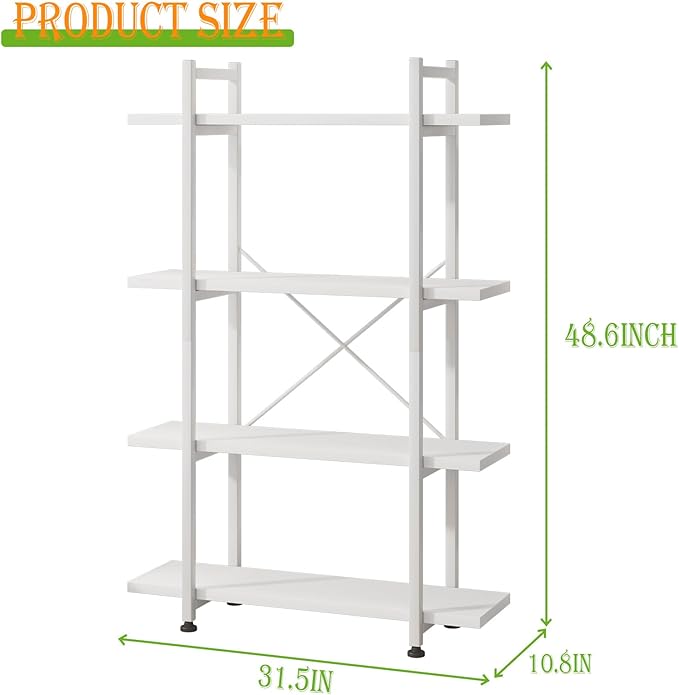 Bookshelf 4 Tiers White Wooden Storage Shelf,Modern Open Display Storage Bookcase Book Organizer,Metal Bookshelf Standing Storage Shelf Tall Shelving Units for Home Office Study - LeafyLoom