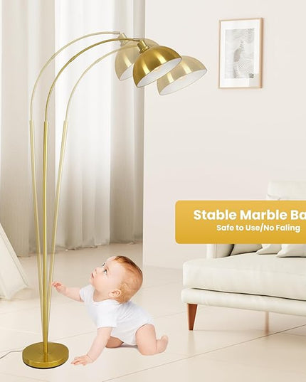Arc Floor Lamps for Living Room,Modern Tall Standing Lamp Gold Floor Lamp with Adjustable Hanging Dome Shade,Over Couch Mid Century Arched Reading Lamp for Bedroom,Office - LeafyLoom