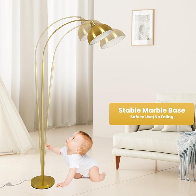 Arc Floor Lamps for Living Room,Modern Tall Standing Lamp Gold Floor Lamp with Adjustable Hanging Dome Shade,Over Couch Mid Century Arched Reading Lamp for Bedroom,Office - LeafyLoom
