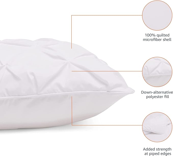 Amazon Basics All-Season Down-Alternative Comforter 3 Piece Bedding Set, King, Bright White, Pinch Pleat With Piped Edges - LeafyLoom