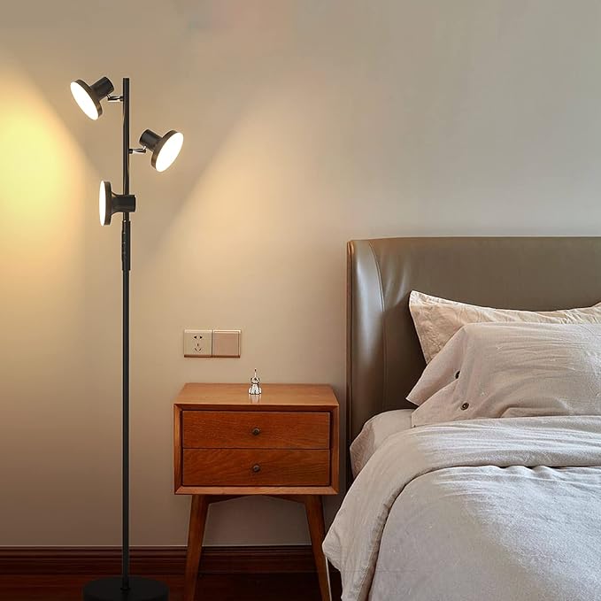 36W LED Tree Floor Lamp, Modern Dimmable Standing Lamp with Remote & Touch Control, 4 Color Temperatures, 3 Rotatable LED Light Floor Lamps for Living Room, Bedroom, Office - LeafyLoom