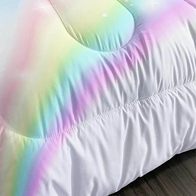 Unicorn Comforter Set for Girls Butterfly Bedding Set Rainbow Quilt Set Twin with 1 Comforter and 2 Pillowcases - LeafyLoom
