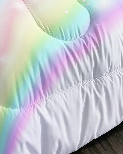 Unicorn Comforter Set for Girls Butterfly Bedding Set Rainbow Quilt Set Twin with 1 Comforter and 2 Pillowcases - LeafyLoom