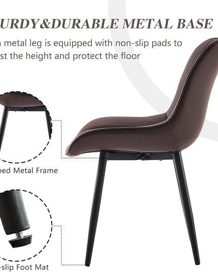 YOUNIKE Brown Dining Chairs set of 2 with High Backs Mid Century Modern Kitchen & Dining Room Chairs PU Faux Leather Upholstered sillas de comedor Comfortable Large Padded Accent Chair with Metal Legs - LeafyLoom