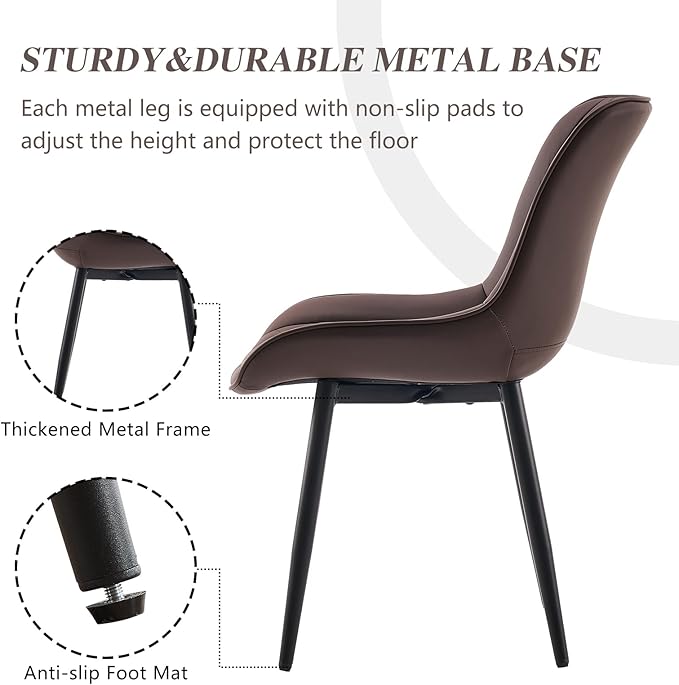 YOUNIKE Brown Dining Chairs set of 2 with High Backs Mid Century Modern Kitchen & Dining Room Chairs PU Faux Leather Upholstered sillas de comedor Comfortable Large Padded Accent Chair with Metal Legs - LeafyLoom