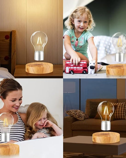 Magnetic Levitating Light Bulb Lamp, 360 Degree Rotating Floating Bulb Desk Lamp, Magnetic Levitation Bulb Night Lights, Cool Gifts, Room Office Decorative Lamp (Yellow) - LeafyLoom