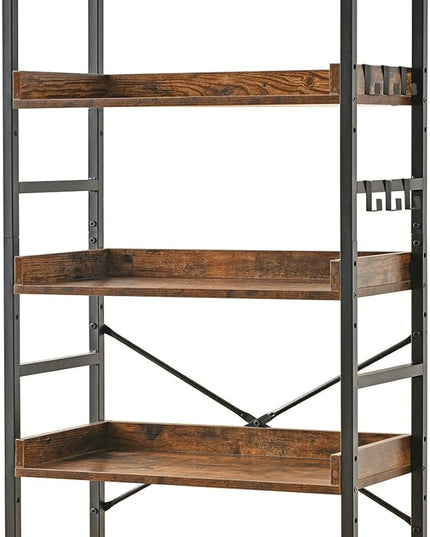 HCHQHS Adjustable 5 Tier Open Bookcase, Rustic Farmhouse Book Shelves, Industrial Wood and Black Metal Bookshelves, Mid Century Bookcase for Home Office Living Room Bedroom - LeafyLoom
