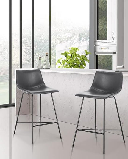 Poly and Bark Counter Stool 24 inches - Counter Height Bar Stools Set of 2 - Sturdy Kitchen Stools with Backs - Comfortable Bar Chair - Modern Countertop-High Chairs, Kitchen Island Barstools – Grey - LeafyLoom