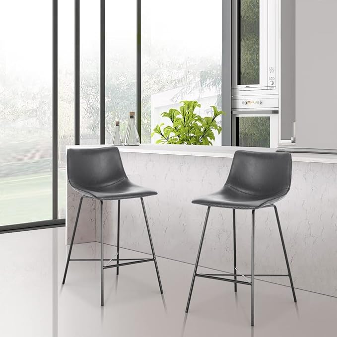 Poly and Bark Counter Stool 24 inches - Counter Height Bar Stools Set of 2 - Sturdy Kitchen Stools with Backs - Comfortable Bar Chair - Modern Countertop-High Chairs, Kitchen Island Barstools – Grey - LeafyLoom