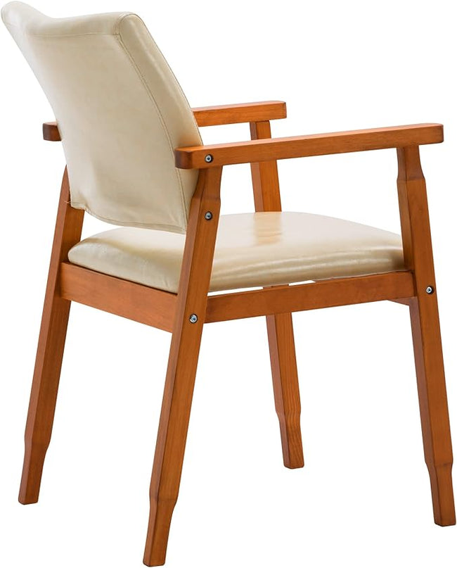 NOB Mid-Century Dining Side Chair with Faux Leather Seat in Beige, handrail Chair - LeafyLoom