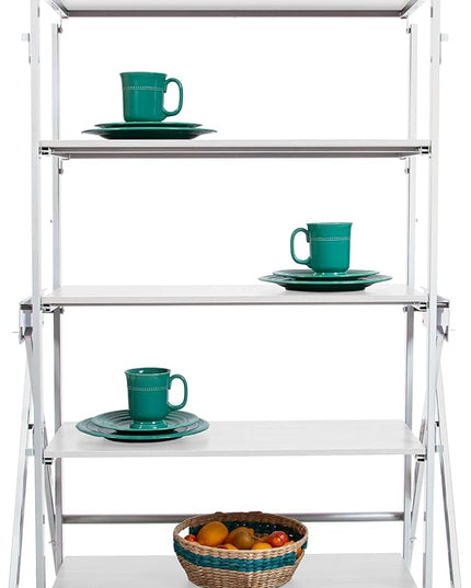 Origami Modern 2 in 1 Shelf to Table Style, Organizer Deco Rack Magically Turn to a Table/Desk in a Second,Fully Assembled,White/White US Patent Pending (STT-WHIWHI) - LeafyLoom