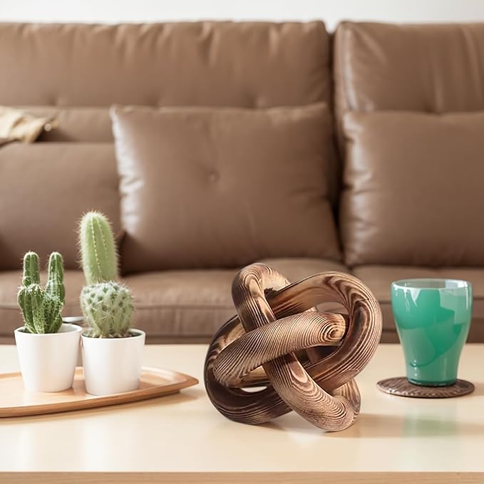 Wood Knot Decor -Coffee Table Decor Shelf Decor Table Books Hand Carved Home Decoration Boho Country Rustic Modern Shabby Chic Style Decor 3 Link Wooden Knot Chain Link Decor (Vintage) - LeafyLoom