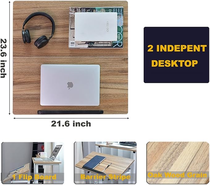 AIZ Mobile Computer Desk with Rolling Wheels for Home Office Workstation, Portable Laptop Tall Table for Standing or Sitting, Adults or Children,Oak, OneSize - LeafyLoom