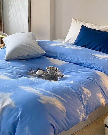 Cotton Blue Cloud Comforter Set King Size Sky Blue Comforter Cotton 3 Pieces Soft Light Blue King Comforter Bedding Set Women Solid Blue King Bed Comforter Set for All Season as Gift - LeafyLoom