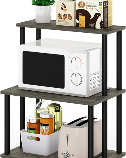 Furinno Turn-N-Tube 3-Tier Toolless Kitchen Storage Shelf, French Oak Grey/Black - LeafyLoom