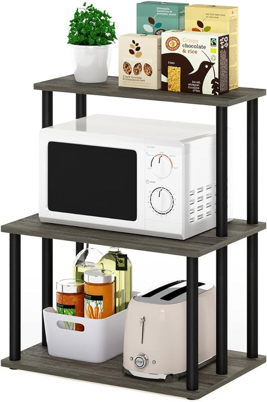Furinno Turn-N-Tube 3-Tier Toolless Kitchen Storage Shelf, French Oak Grey/Black - LeafyLoom