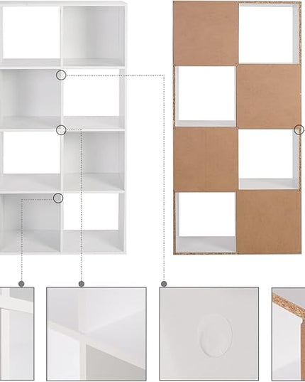 PACHIRA E-Commerce US Storage Cabinet 8-Cube, White Bookcase with Wooden Frame, Open Closet Standing Nursery Book Shelving Organizer Fits 11 Inch Storage Bin - LeafyLoom