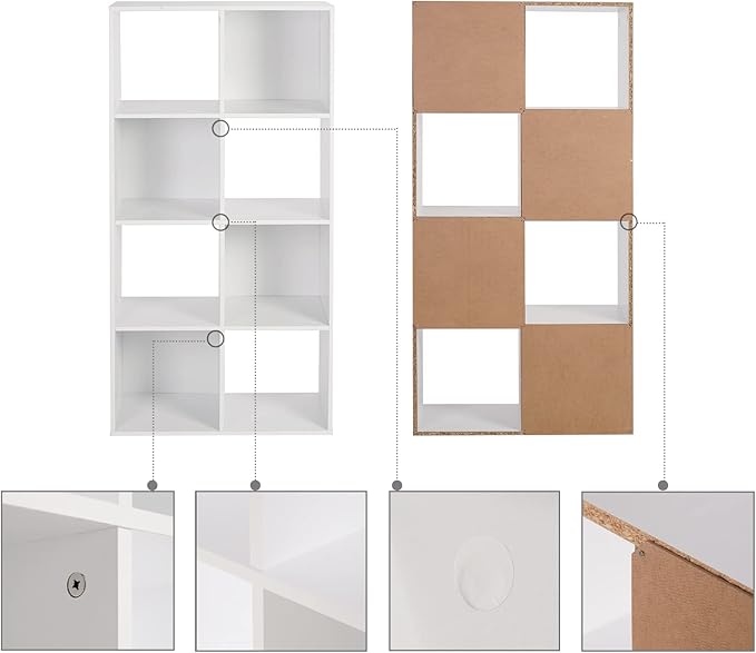 PACHIRA E-Commerce US Storage Cabinet 8-Cube, White Bookcase with Wooden Frame, Open Closet Standing Nursery Book Shelving Organizer Fits 11 Inch Storage Bin - LeafyLoom