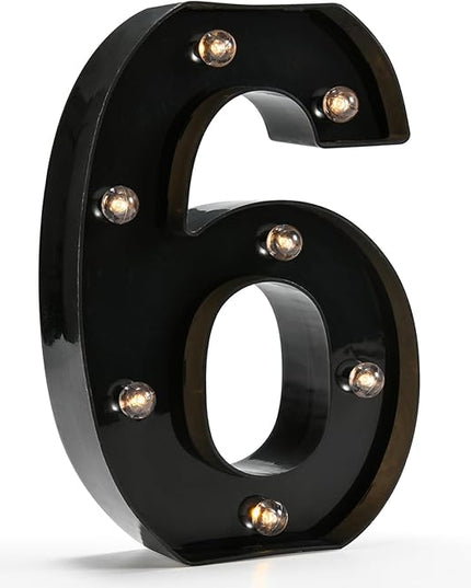 Light Up Black Alphabet Marquee Number Sign LED Marquee Number Lights Sign for Night Light Home Bar Christmas Lamp Birthday Party Wedding Decoration 6 - LeafyLoom