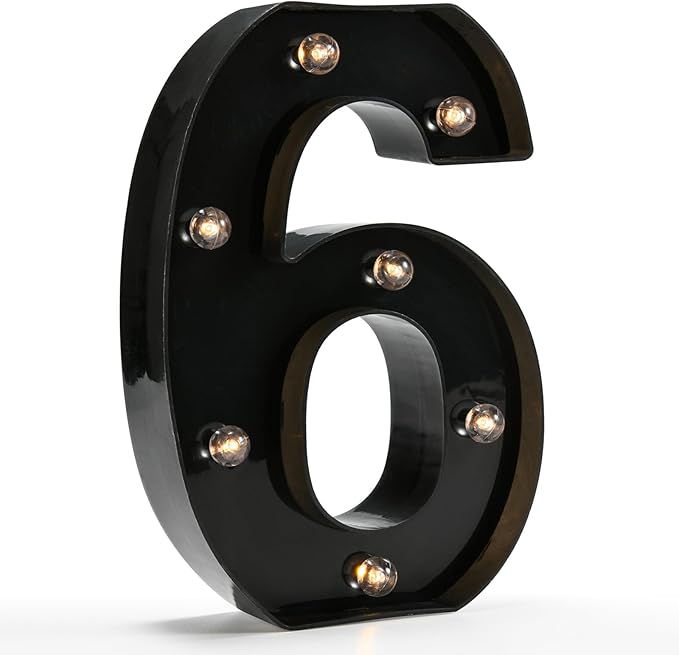 Light Up Black Alphabet Marquee Number Sign LED Marquee Number Lights Sign for Night Light Home Bar Christmas Lamp Birthday Party Wedding Decoration 6 - LeafyLoom