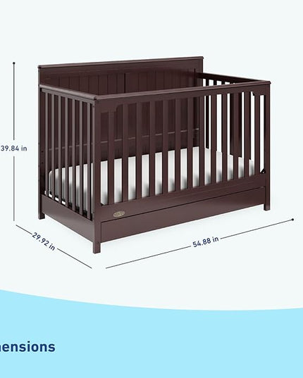 Graco Hadley 5-in-1 Convertible Crib with Drawer (Espresso) – Crib with Drawer Combo, Includes Full-Size Nursery Storage Drawer, Converts from Baby Crib to Toddler Bed, Daybed and Full-Size Bed - LeafyLoom