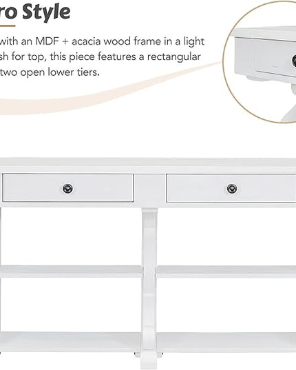 Retro Console Table with Ample Storage,Wood Sideboard Frame,W/Open Adjustable Shelves and 2 Drawers,Buffet Cabinet for Entrance Dinning Living Room,Antique White, 54.1" - LeafyLoom