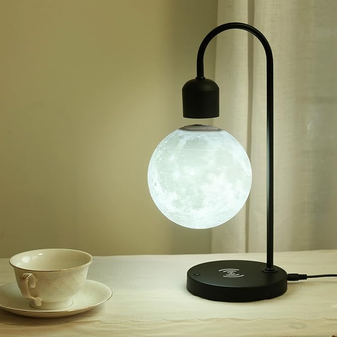 Floating Moon Lamp with Wireless Phone Charger & LED Levitating Ball in The Air Freely Unique Magnetic Cloud Desk Lamp with Cool Night Light, Home Office Decor & Gift for Friends Families - LeafyLoom
