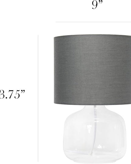 Simple Designs LT2064-CLG Clear Glass Table Lamp with Gray Fabric Shade - LeafyLoom