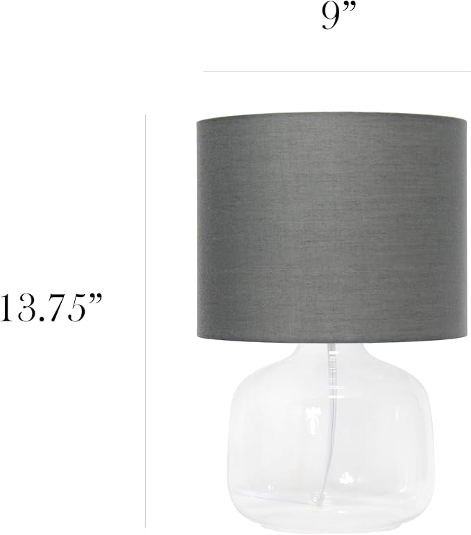 Simple Designs LT2064-CLG Clear Glass Table Lamp with Gray Fabric Shade - LeafyLoom