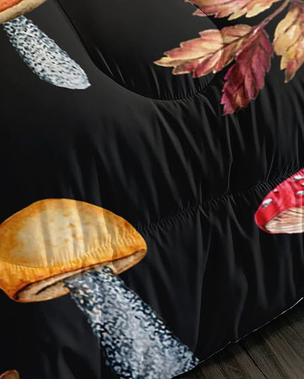 Colorful Mushroom Comforter Set Twin Size Kids Mushroom Bedding Set Leaves Quilt Bed Set for Boys Girls Adults with 1 Comforter and 2 Pillowcases - LeafyLoom