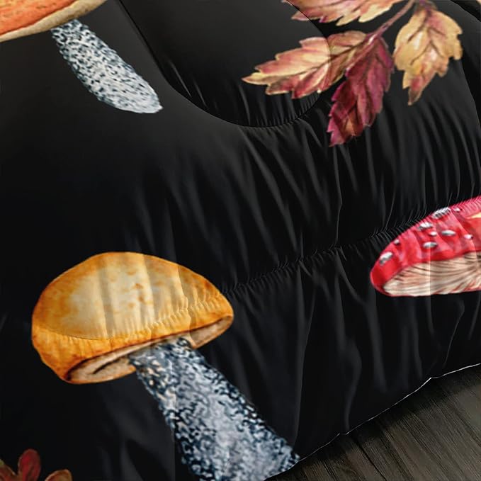 Colorful Mushroom Comforter Set Twin Size Kids Mushroom Bedding Set Leaves Quilt Bed Set for Boys Girls Adults with 1 Comforter and 2 Pillowcases - LeafyLoom