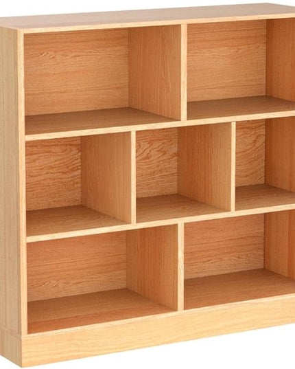 IOTXY Open Shelf Low Bookcase - Wooden 3-Tier Floor Standing Display Cabinet Organizer with Base, 7 Cubes Short Horizontal Bookshelf in Pear Yellow - LeafyLoom