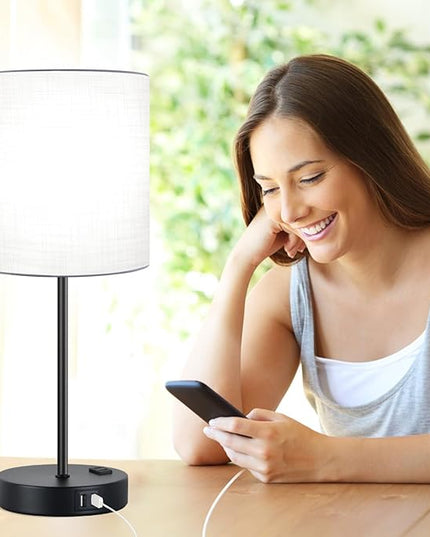 Lynnoland 𝟮𝟬𝟮𝟯 𝗡𝗘𝗪 Set of 2 Touch Control Table Lamps with 2 USB & AC Outlet, 3-Way Dimmable Bedside Nightstand Lamps for Bedroom Living Room Nursery, 800 Lumens 5000K Daylight Bulbs Included - LeafyLoom