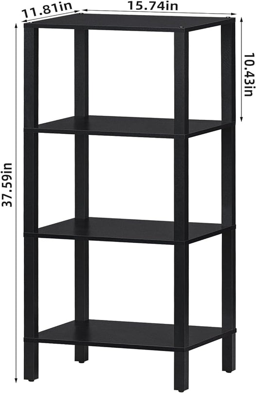 4 Tier Tall Wooden Bookshelf with Storage, Narrow Bookcase for Small Space, Small Book Shelf for Living Room, Office, Bedroom, Kitchen, Industrial, Black - LeafyLoom