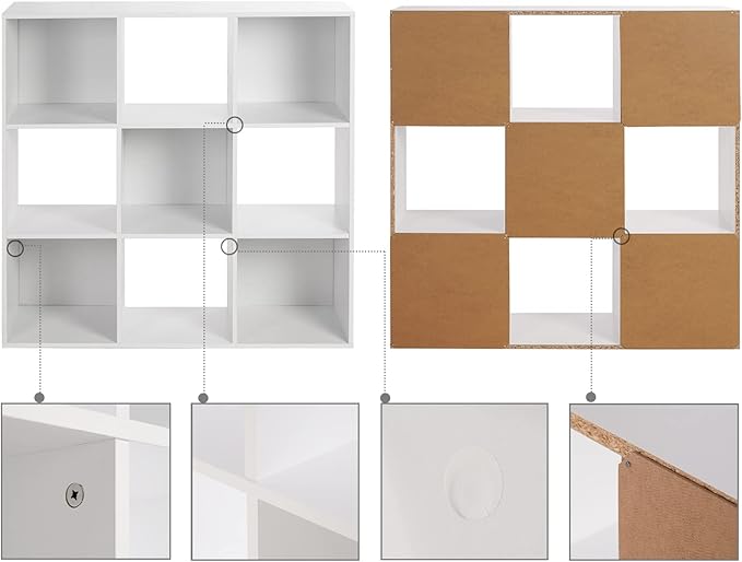 PACHIRA US Open Shelf Bookcase, 9 Cube White Storage Organizer Wood Display Shelf, Free Standing Cubby Bookcase Cabinet Divider Bookshelf Fits 11“ Storage Bin - LeafyLoom