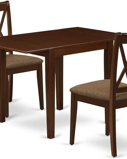 East West Furniture NDCL3-MAH-C Norden 3 Piece Kitchen Set Contains a Rectangle Table with Dropleaf and 2 Linen Fabric Dining Room Chairs, 30x48 Inch, Mahogany - LeafyLoom
