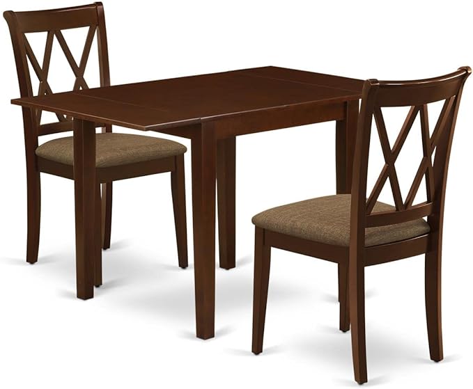 East West Furniture NDCL3-MAH-C Norden 3 Piece Kitchen Set Contains a Rectangle Table with Dropleaf and 2 Linen Fabric Dining Room Chairs, 30x48 Inch, Mahogany - LeafyLoom