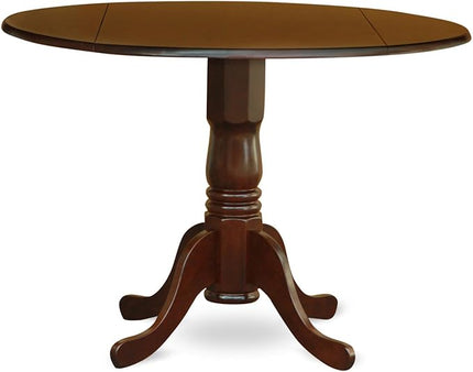 East West Furniture DLNO5-MAH-W Dublin 5 Piece Room Set Includes a Round Dining Table with Dropleaf and 4 Wood Seat Chairs, 42x42 Inch - LeafyLoom