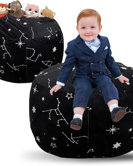 Bean Bag Chair COVER -(NO BEANS) for kids Teens, zipper opening, soft velvet, X-Large (34" Black) - LeafyLoom